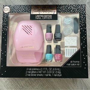 LA Colors 10 piece Nail Art + polish + dryer, at home nail salon kit gift set